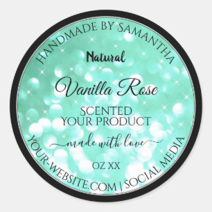 Glanzende Turquoise Glitter Productverpakkingslabe Ronde Sticker