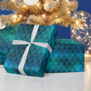 Glanzende Turquoise & Glitterende Dragonschubben Cadeaupapier