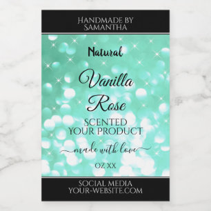 Glanzende turquoise glittersproductverpakkingslabe voedselcontainer etiket