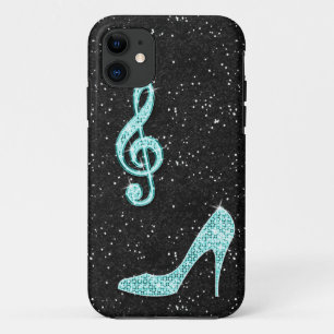 Glanzende Turquoise Muzieknote & Stiletto Hak iPhone 11 Hoesje