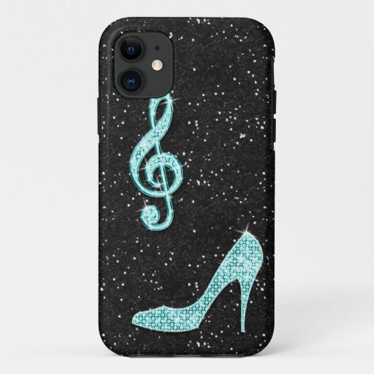 Glanzende Turquoise Muzieknote & Stiletto Hak Case-Mate iPhone Case (Achterkant)
