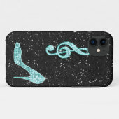 Glanzende Turquoise Muzieknote & Stiletto Hak Case-Mate iPhone Case (Achterkant (horizontaal))