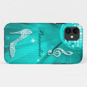 Glanzende Turquoise Muzieknote & Stiletto Hak Case-Mate iPhone Case (Achterkant (horizontaal))