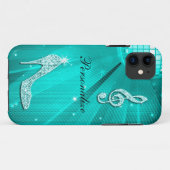 Glanzende Turquoise Muzieknote & Stiletto Hak Case-Mate iPhone Case (Achterkant (horizontaal))