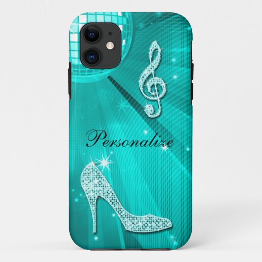 Glanzende Turquoise Muzieknote & Stiletto Hak Case-Mate iPhone Case (Achterkant)
