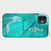 Glanzende Turquoise Muzieknote & Stiletto Hak Case-Mate iPhone Case (Achterkant (horizontaal))
