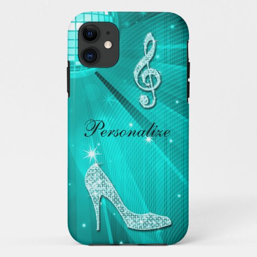 Glanzende Turquoise Muzieknote & Stiletto Hak Case-Mate iPhone Case (Achterkant)
