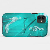 Glanzende Turquoise Muzieknote & Stiletto Hak Case-Mate iPhone Case (Achterkant (horizontaal))