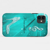Glanzende Turquoise Muzieknote & Stiletto Hak Case-Mate iPhone Case (Achterkant (horizontaal))