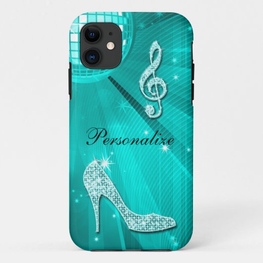 Glanzende Turquoise Muzieknote & Stiletto Hak Case-Mate iPhone Case (Achterkant)