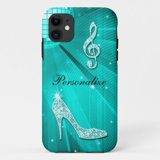 Glanzende Turquoise Muzieknote & Stiletto Hak Case-Mate iPhone Case (Achterkant)
