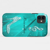 Glanzende Turquoise Muzieknote & Stiletto Hak Case-Mate iPhone Case (Achterkant (horizontaal))