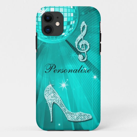 Glanzende Turquoise Muzieknote & Stiletto Hak Case-Mate iPhone Case (Achterkant)