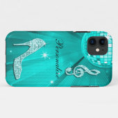 Glanzende Turquoise Muzieknote & Stiletto Hak Case-Mate iPhone Case (Achterkant (horizontaal))