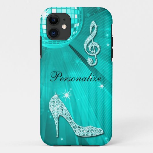 Glanzende Turquoise Muzieknote & Stiletto Hak Case-Mate iPhone Case (Achterkant)