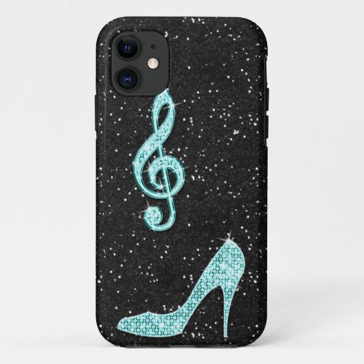 Glanzende Turquoise Muzieknote & Stiletto Hak Case-Mate iPhone Case (Achterkant)