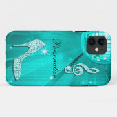 Glanzende Turquoise Muzieknote & Stiletto Hak Case-Mate iPhone Case (Achterkant (horizontaal))
