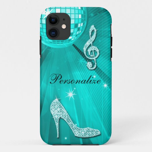 Glanzende Turquoise Muzieknote & Stiletto Hak Case-Mate iPhone Case (Achterkant)