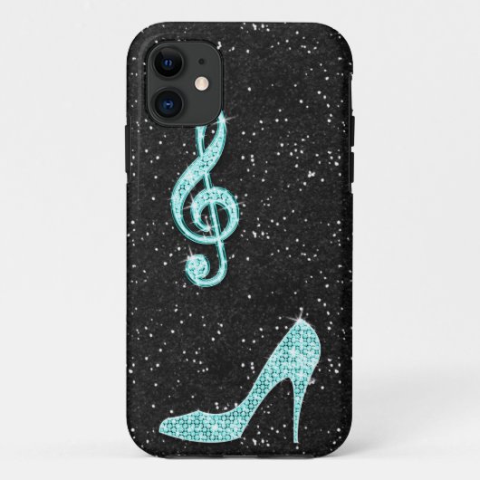 Glanzende Turquoise Muzieknote & Stiletto Hak Case-Mate iPhone Case (Achterkant)