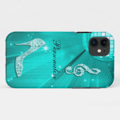 Glanzende Turquoise Muzieknote & Stiletto Hak Case-Mate iPhone Case (Achterkant (horizontaal))