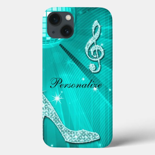 Glanzende Turquoise Muzieknote & Stiletto Hak Case-Mate iPhone Case (Achterkant)