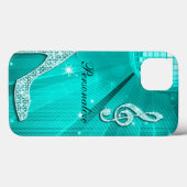 Glanzende Turquoise Muzieknote & Stiletto Hak Case-Mate iPhone Case (Achterkant (horizontaal))