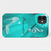 Glanzende Turquoise Muzieknote & Stiletto Hak Case-Mate iPhone Case (Achterkant (horizontaal))