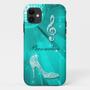 Glanzende Turquoise Muzieknote & Stiletto Hak iPhone 11 Hoesje