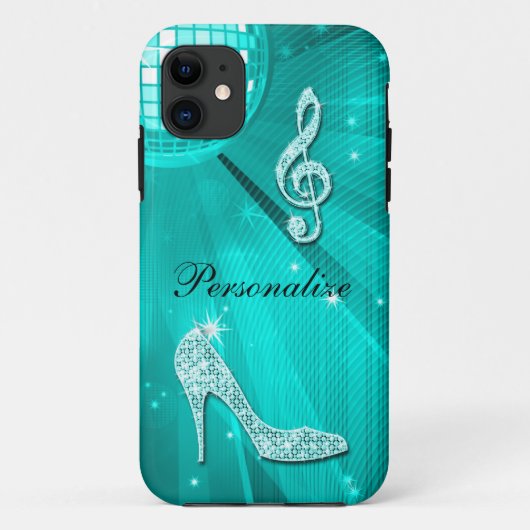 Glanzende Turquoise Muzieknote & Stiletto Hak Case-Mate iPhone Case (Achterkant)