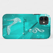 Glanzende Turquoise Muzieknote & Stiletto Hak Case-Mate iPhone Case (Achterkant (horizontaal))