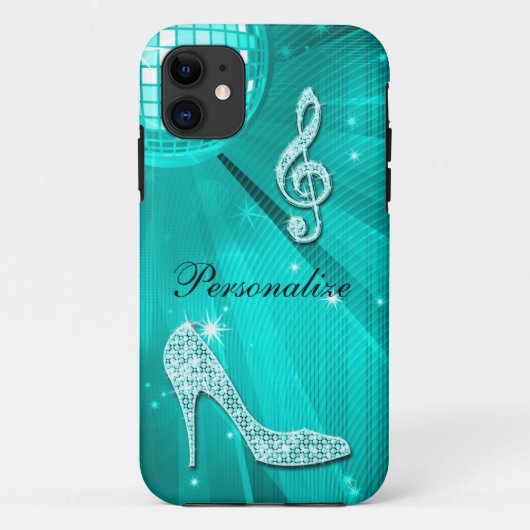 Glanzende Turquoise Muzieknote & Stiletto Hak Case-Mate iPhone Case (Achterkant)