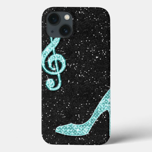 Glanzende Turquoise Muzieknote & Stiletto Hak Case-Mate iPhone Case (Achterkant)