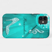 Glanzende Turquoise Muzieknote & Stiletto Hak Case-Mate iPhone Case (Achterkant (horizontaal))