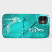 Glanzende Turquoise Muzieknote & Stiletto Hak Case-Mate iPhone Case (Achterkant (horizontaal))