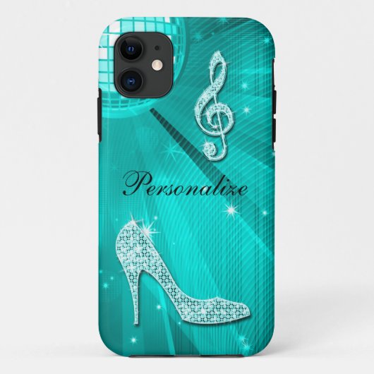 Glanzende Turquoise Muzieknote & Stiletto Hak Case-Mate iPhone Case (Achterkant)