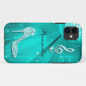 Glanzende Turquoise Muzieknote & Stiletto Hak Case-Mate iPhone Case (Achterkant (horizontaal))