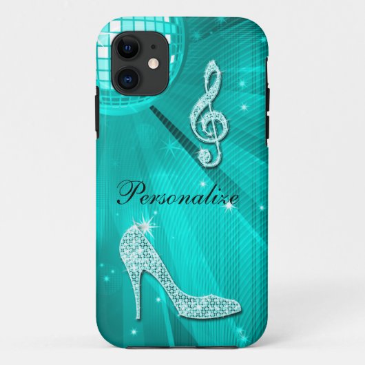 Glanzende Turquoise Muzieknote & Stiletto Hak Case-Mate iPhone Case (Achterkant)