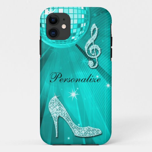 Glanzende Turquoise Muzieknote & Stiletto Hak Case-Mate iPhone Case (Achterkant)
