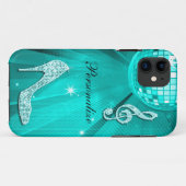 Glanzende Turquoise Muzieknote & Stiletto Hak Case-Mate iPhone Case (Achterkant (horizontaal))