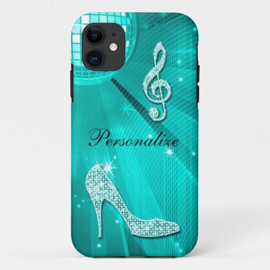Glanzende Turquoise Muzieknote & Stiletto Hak Case-Mate iPhone Case (Achterkant)