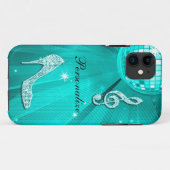 Glanzende Turquoise Muzieknote & Stiletto Hak Case-Mate iPhone Case (Achterkant (horizontaal))