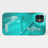 Glanzende Turquoise Muzieknote & Stiletto Hak Case-Mate iPhone Case (Achterkant (horizontaal))