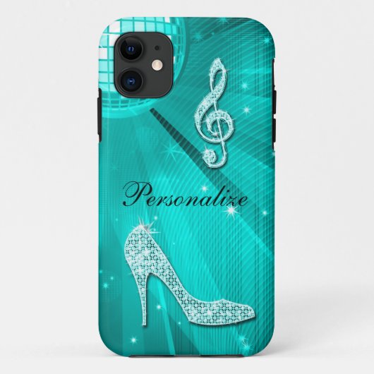Glanzende Turquoise Muzieknote & Stiletto Hak Case-Mate iPhone Case (Achterkant)