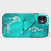 Glanzende Turquoise Muzieknote & Stiletto Hak Case-Mate iPhone Case (Achterkant (horizontaal))