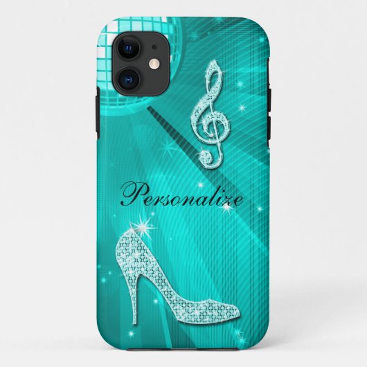 Glanzende Turquoise Muzieknote & Stiletto Hak Case-Mate iPhone Case (Achterkant)