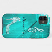 Glanzende Turquoise Muzieknote & Stiletto Hak Case-Mate iPhone Case (Achterkant (horizontaal))