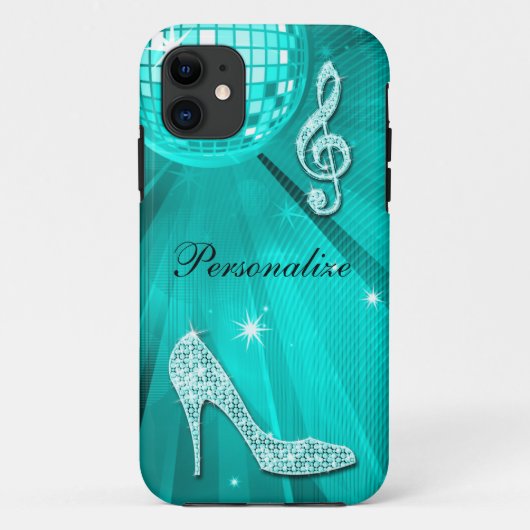 Glanzende Turquoise Muzieknote & Stiletto Hak Case-Mate iPhone Case (Achterkant)
