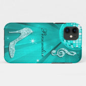 Glanzende Turquoise Muzieknote & Stiletto Hak Case-Mate iPhone Case (Achterkant (horizontaal))