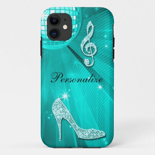 Glanzende Turquoise Muzieknote & Stiletto Hak Case-Mate iPhone Case (Achterkant)