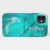 Glanzende Turquoise Muzieknote & Stiletto Hak Case-Mate iPhone Case (Achterkant (horizontaal))